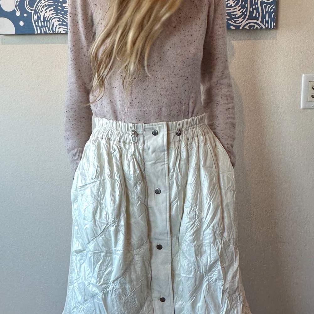 Moncler Cream A-Line Skirt with Button Detail